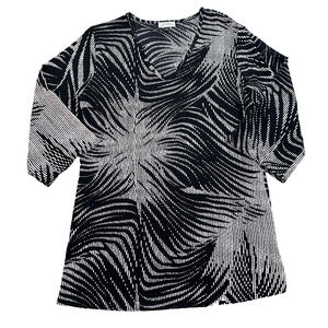 J. Valdi Swimsuit Cover Up Tunic Dress Women's Large Black Mini V-Neck Caftan